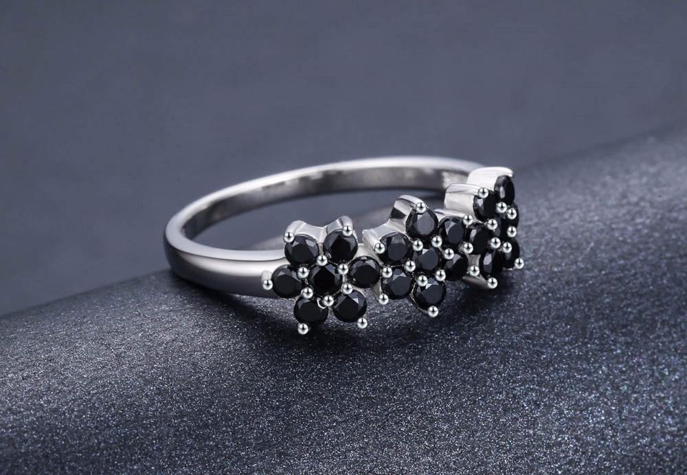 Cute 925 Sterling Silver Flower Bague Black Spinel Wedding Rings - Best Online Prices by Jewellery Supermarket - The Jewellery Supermarket