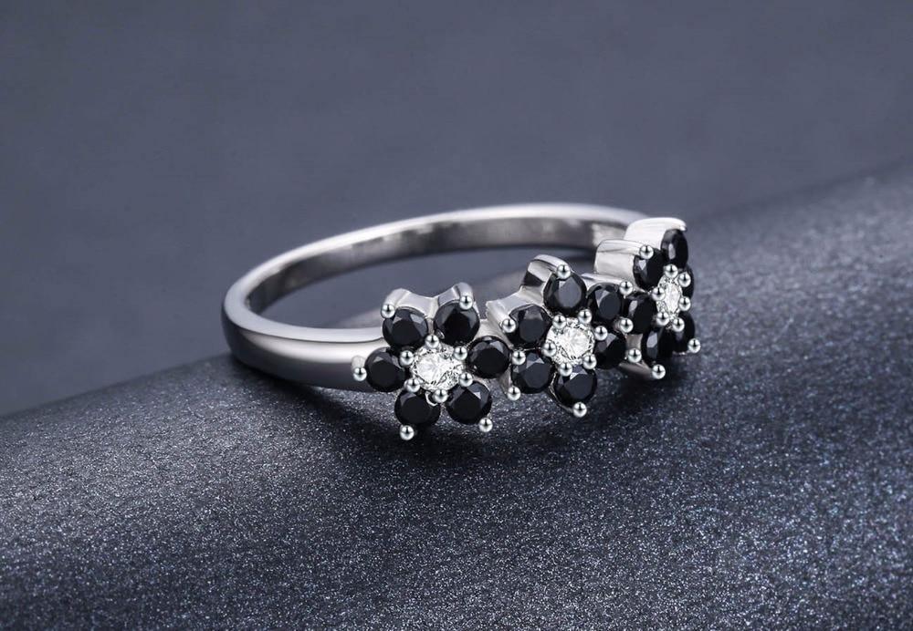 Cute 925 Sterling Silver Flower Bague Black Spinel Wedding Rings - Best Online Prices by Jewellery Supermarket - The Jewellery Supermarket