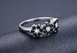 Cute 925 Sterling Silver Flower Bague Black Spinel Wedding Rings - Best Online Prices by Jewellery Supermarket - The Jewellery Supermarket