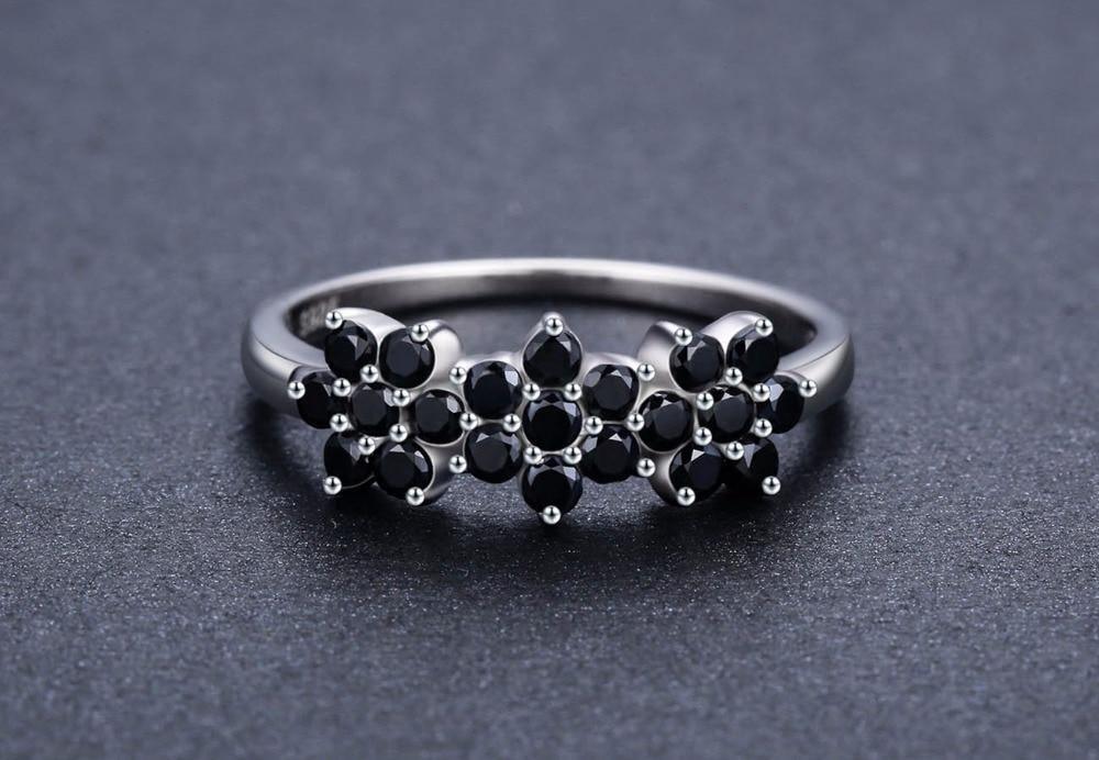 Cute 925 Sterling Silver Flower Bague Black Spinel Wedding Rings - Best Online Prices by Jewellery Supermarket - The Jewellery Supermarket