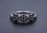 Cute 925 Sterling Silver Flower Bague Black Spinel Wedding Rings - Best Online Prices by Jewellery Supermarket - The Jewellery Supermarket