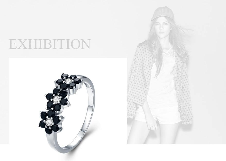 Cute 925 Sterling Silver Flower Bague Black Spinel Wedding Rings - Best Online Prices by Jewellery Supermarket - The Jewellery Supermarket