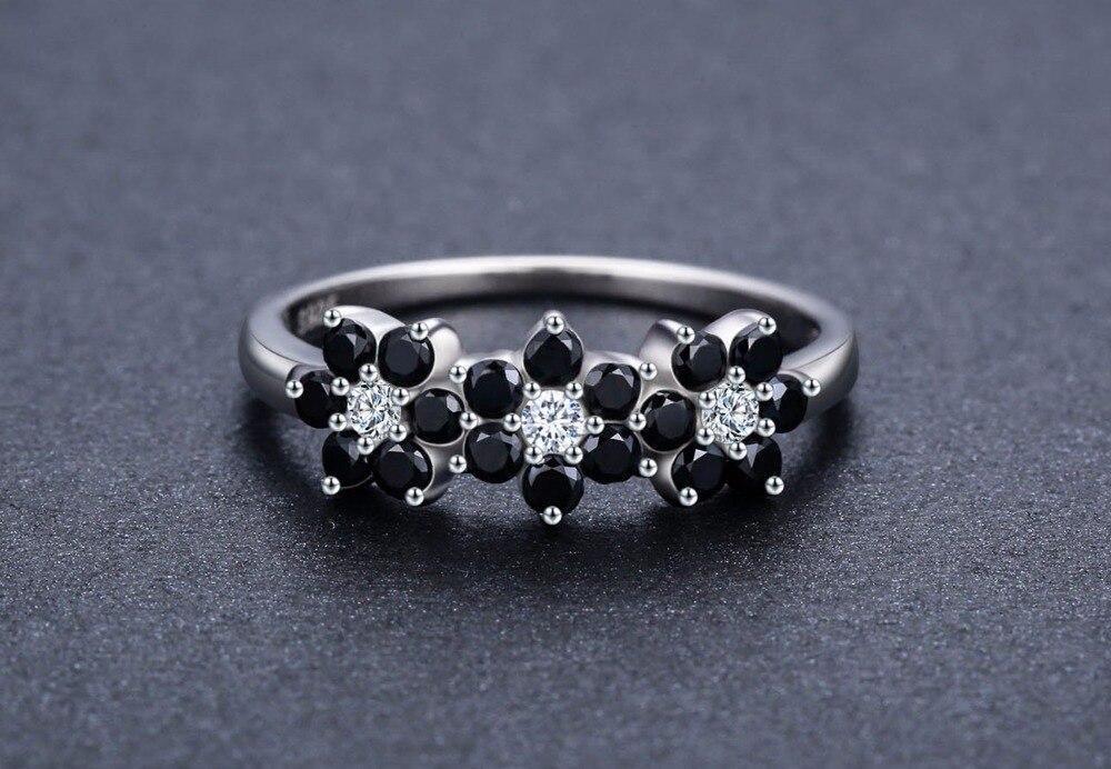 Cute 925 Sterling Silver Flower Bague Black Spinel Wedding Rings - Best Online Prices by Jewellery Supermarket - The Jewellery Supermarket