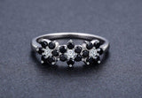Cute 925 Sterling Silver Flower Bague Black Spinel Wedding Rings - Best Online Prices by Jewellery Supermarket - The Jewellery Supermarket