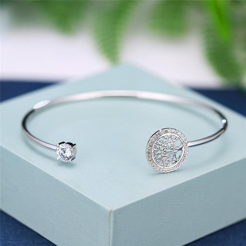 Cute AAA+ White Zircon Charming Tree Of Life Adjustable Rose Gold Silver Color Bracelet - The Jewellery Supermarket