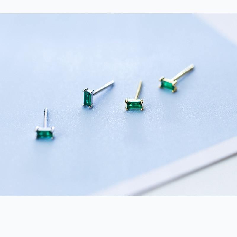 Cute Minimalist Stud Earrings Geometric Square Green Zircon Gold Colour- Wholesale Prices by Jewellery Supermarket - The Jewellery Supermarket