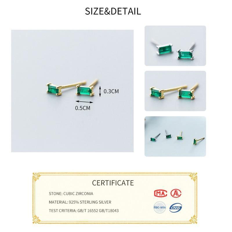 Cute Minimalist Stud Earrings Geometric Square Green Zircon Gold Colour- Wholesale Prices by Jewellery Supermarket - The Jewellery Supermarket