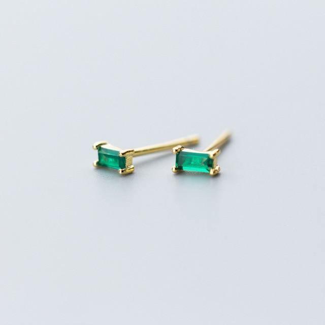 Cute Minimalist Stud Earrings Geometric Square Green Zircon Gold Colour- Wholesale Prices by Jewellery Supermarket - The Jewellery Supermarket