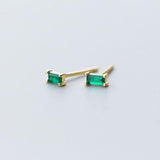 Cute Minimalist Stud Earrings Geometric Square Green Zircon Gold Colour- Wholesale Prices by Jewellery Supermarket - The Jewellery Supermarket