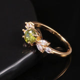 Delicate Olive Green Round AAA+ Cubic Zirconia Diamonds with Leave Shape Elegant Gold Color Ring - The Jewellery Supermarket