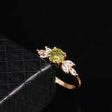Delicate Olive Green Round AAA+ Cubic Zirconia Diamonds with Leave Shape Elegant Gold Color Ring - The Jewellery Supermarket