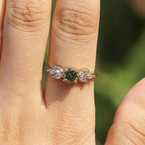 Delicate Olive Green Round AAA+ Cubic Zirconia Diamonds with Leave Shape Elegant Gold Color Ring - The Jewellery Supermarket