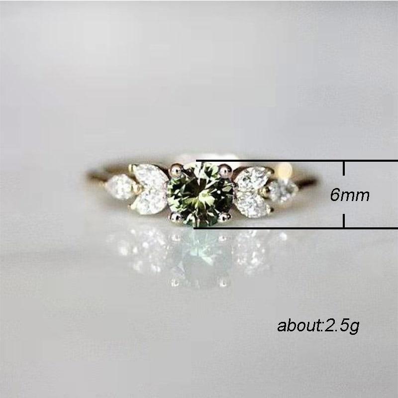 Delicate Olive Green Round AAA+ Cubic Zirconia Diamonds with Leave Shape Elegant Gold Color Ring - The Jewellery Supermarket