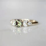 Delicate Olive Green Round AAA+ Cubic Zirconia Diamonds with Leave Shape Elegant Gold Color Ring - The Jewellery Supermarket
