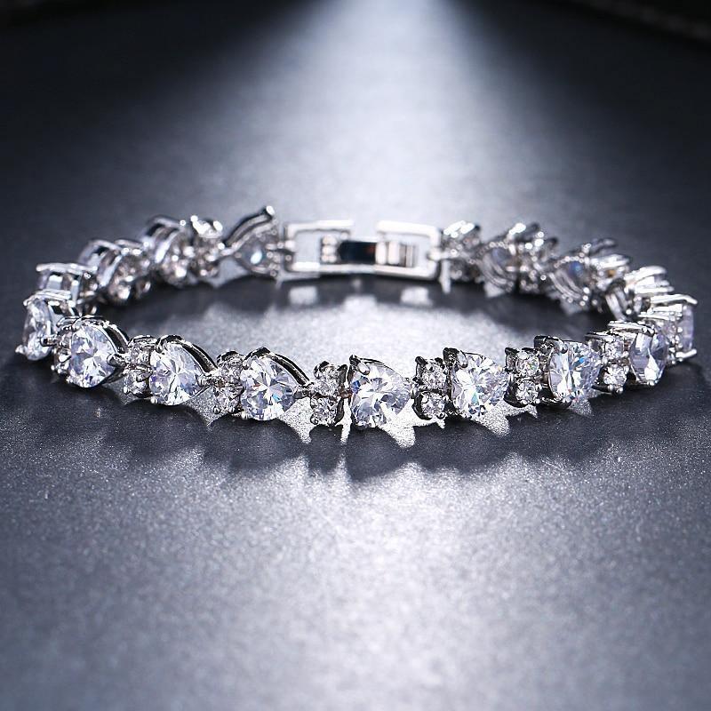 Delightful Heart Shaped AAA Cubic Zircon Bangle Bracelet- Best Online Prices by Jewellery Supermarket - The Jewellery Supermarket