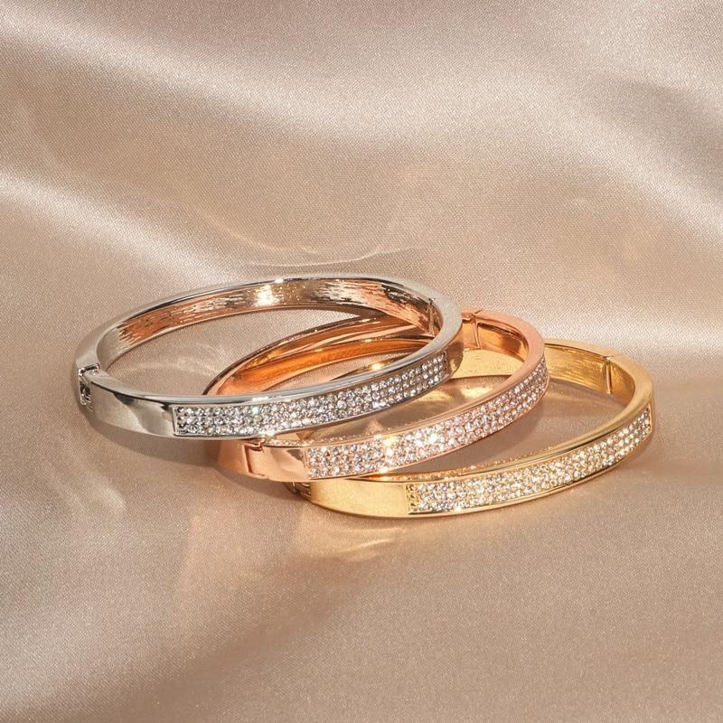 Elegant Classic Crystal Cuff Gold Color Bangles Bracelets For Women - The Jewellery Supermarket