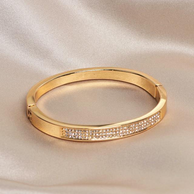 Elegant Classic Crystal Cuff Gold Color Bangles Bracelets For Women - The Jewellery Supermarket