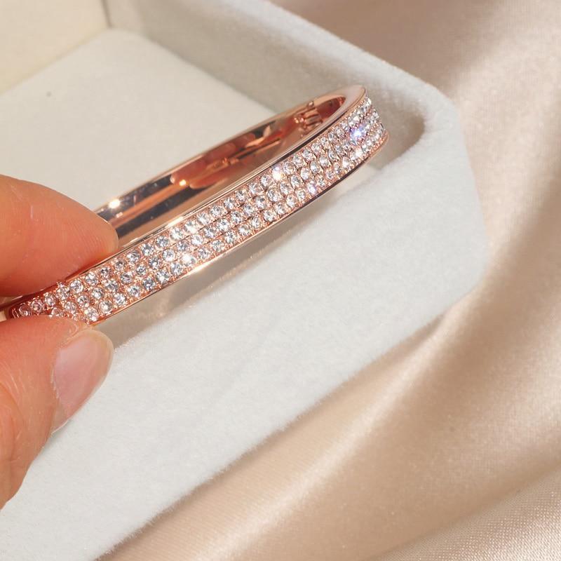 Elegant Classic Crystal Cuff Gold Color Bangles Bracelets For Women - The Jewellery Supermarket