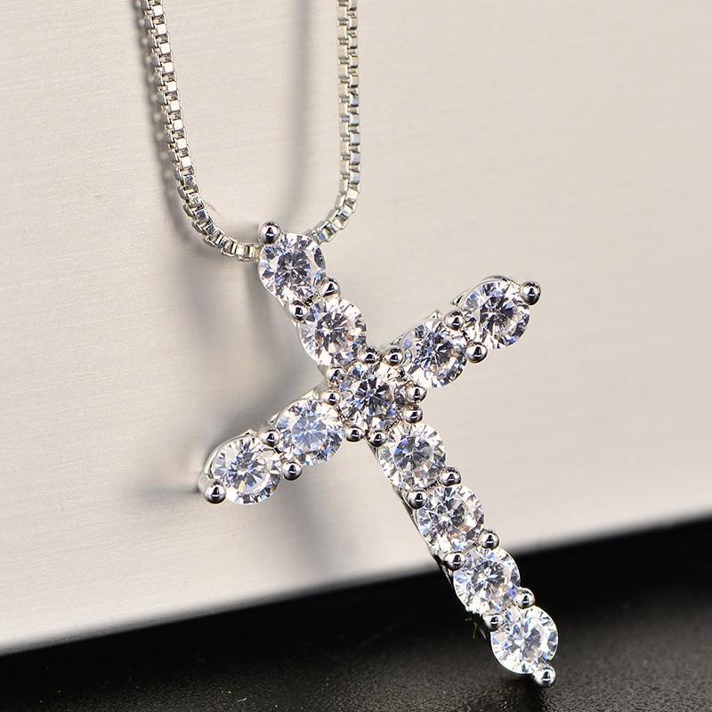 Exquisite Silver Colour AAA Cubic Zirconia Diamonds Cross Pendant - The Jewellery Supermarket