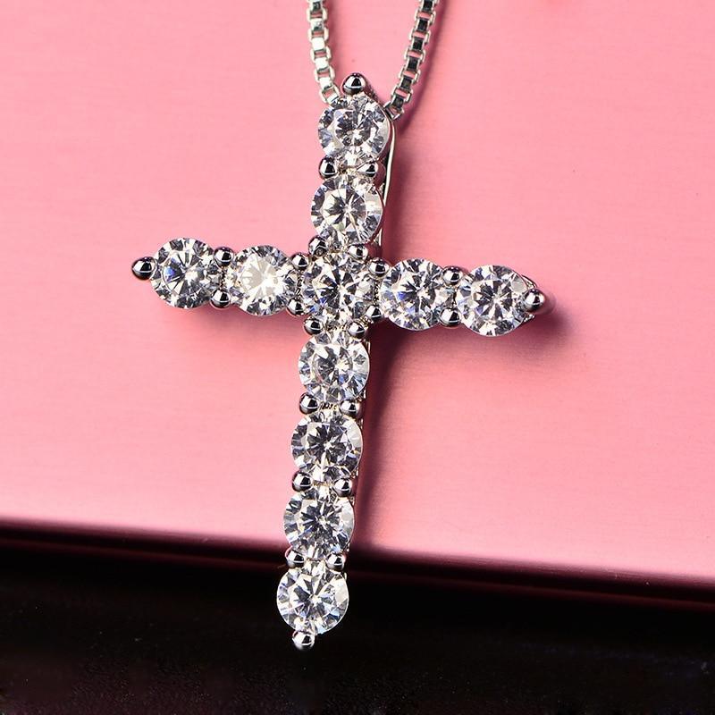 Exquisite Silver Colour AAA Cubic Zirconia Diamonds Cross Pendant - The Jewellery Supermarket