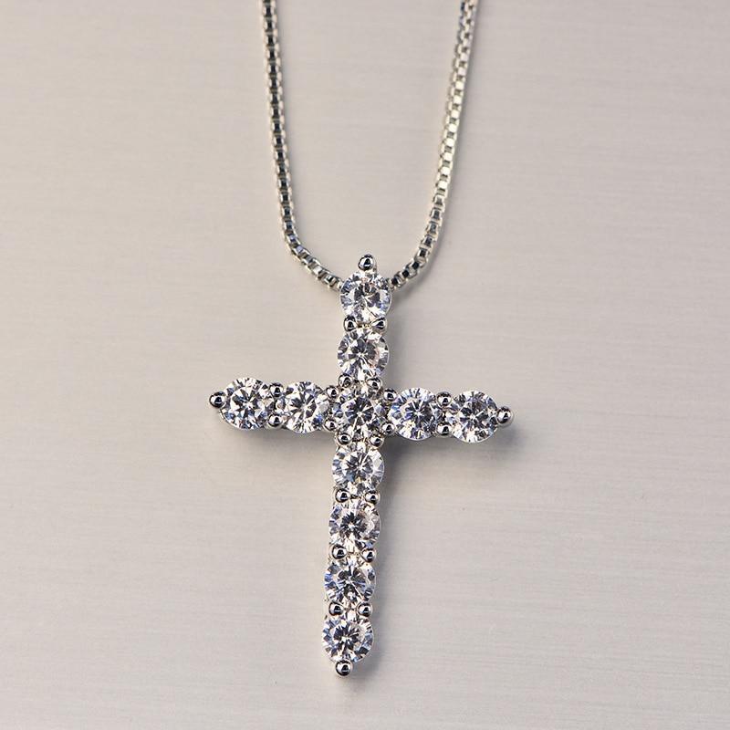 Exquisite Silver Colour AAA Cubic Zirconia Diamonds Cross Pendant - The Jewellery Supermarket
