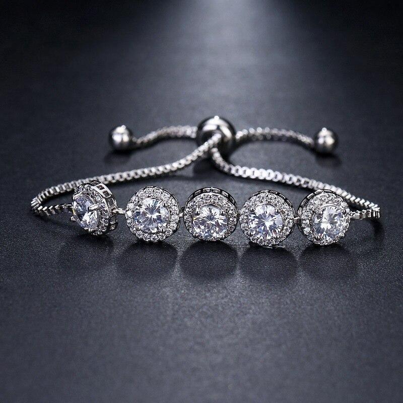 Fashion Charm Round High Quality AAA+ Cubic Zirconia Diamonds Classic Chain Adjustable Bracelet - The Jewellery Supermarket