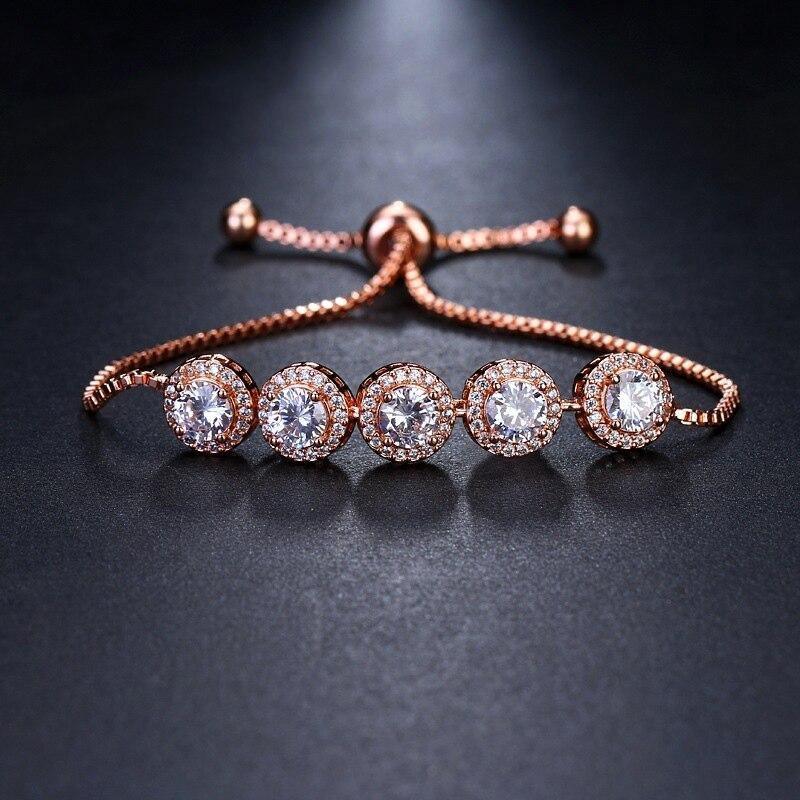 Fashion Charm Round High Quality AAA+ Cubic Zirconia Diamonds Classic Chain Adjustable Bracelet - The Jewellery Supermarket