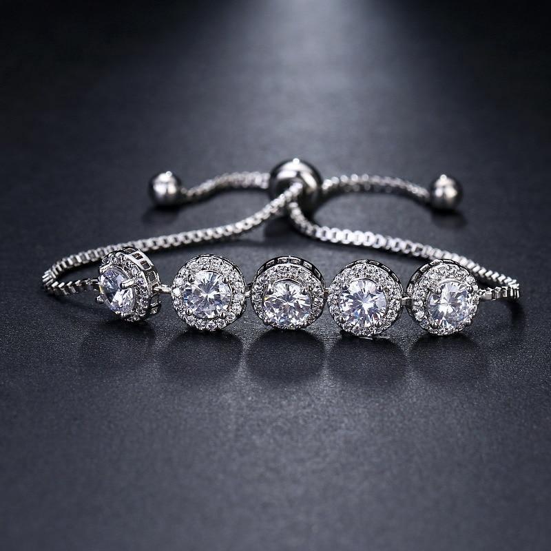 Fashion Charm Round High Quality AAA+ Cubic Zirconia Diamonds Classic Chain Adjustable Bracelet - The Jewellery Supermarket