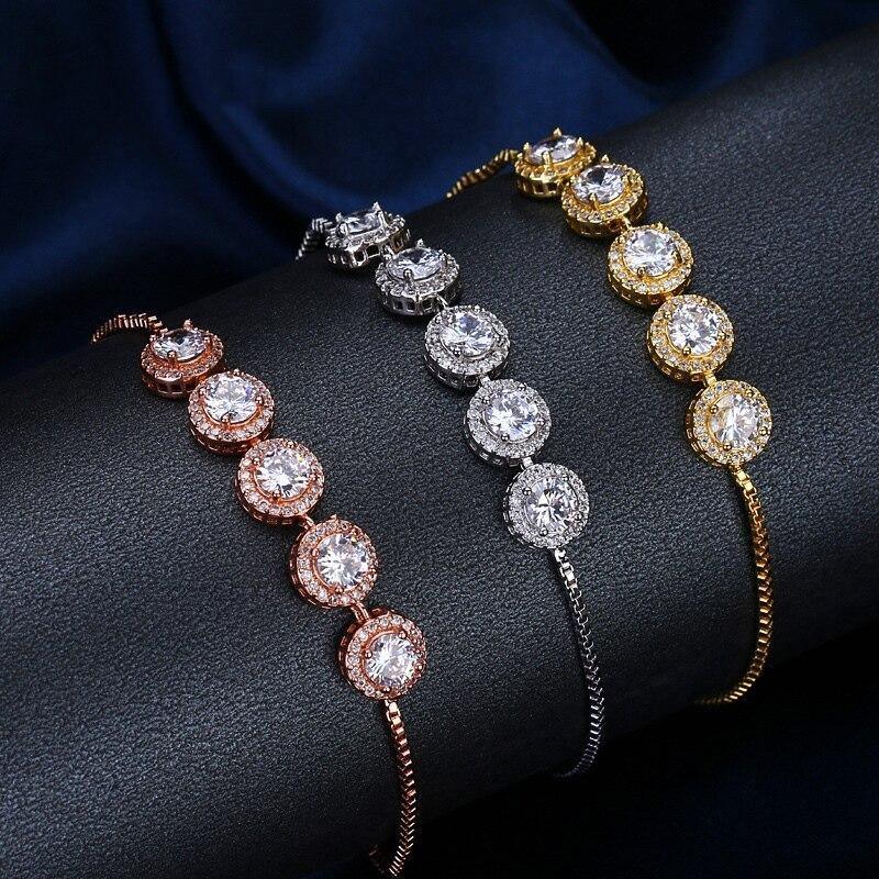Fashion Charm Round High Quality AAA+ Cubic Zirconia Diamonds Classic Chain Adjustable Bracelet - The Jewellery Supermarket