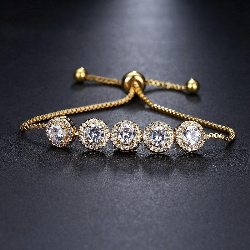 Fashion Charm Round High Quality AAA+ Cubic Zirconia Diamonds Classic Chain Adjustable Bracelet - The Jewellery Supermarket