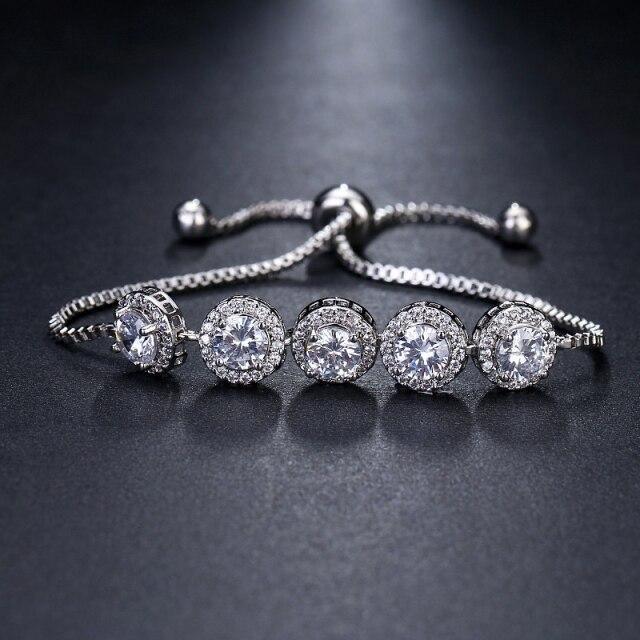 Fashion Charm Round High Quality AAA+ Cubic Zirconia Diamonds Classic Chain Adjustable Bracelet - The Jewellery Supermarket
