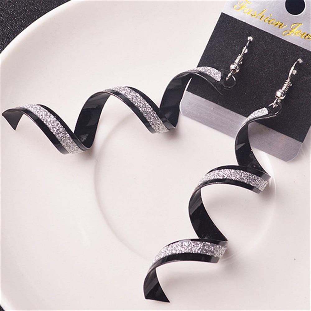 Fashion Geometric Design Gold Silver Black Spiral Twist Hanging Long Earrings - The Jewellery Supermarket