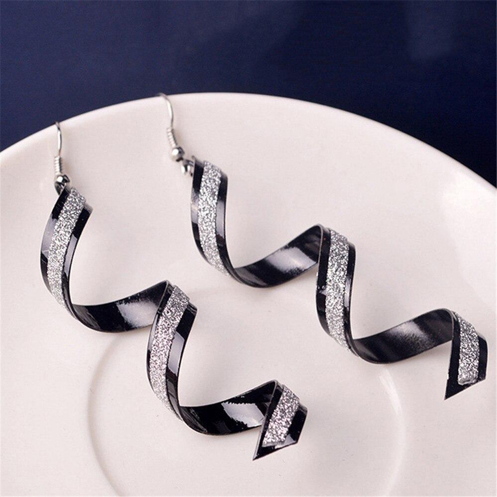 Fashion Geometric Design Gold Silver Black Spiral Twist Hanging Long Earrings - The Jewellery Supermarket