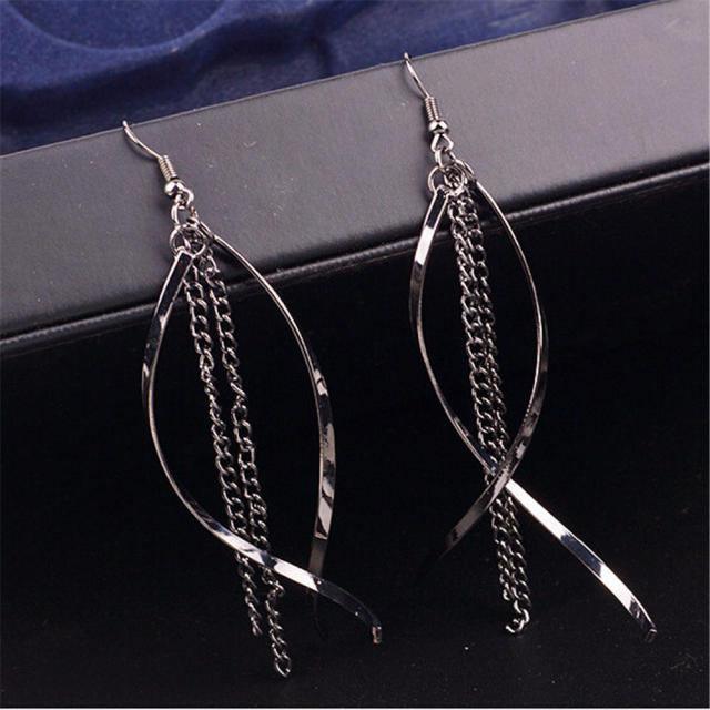 Fashion Geometric Design Gold Silver Black Spiral Twist Hanging Long Earrings - The Jewellery Supermarket