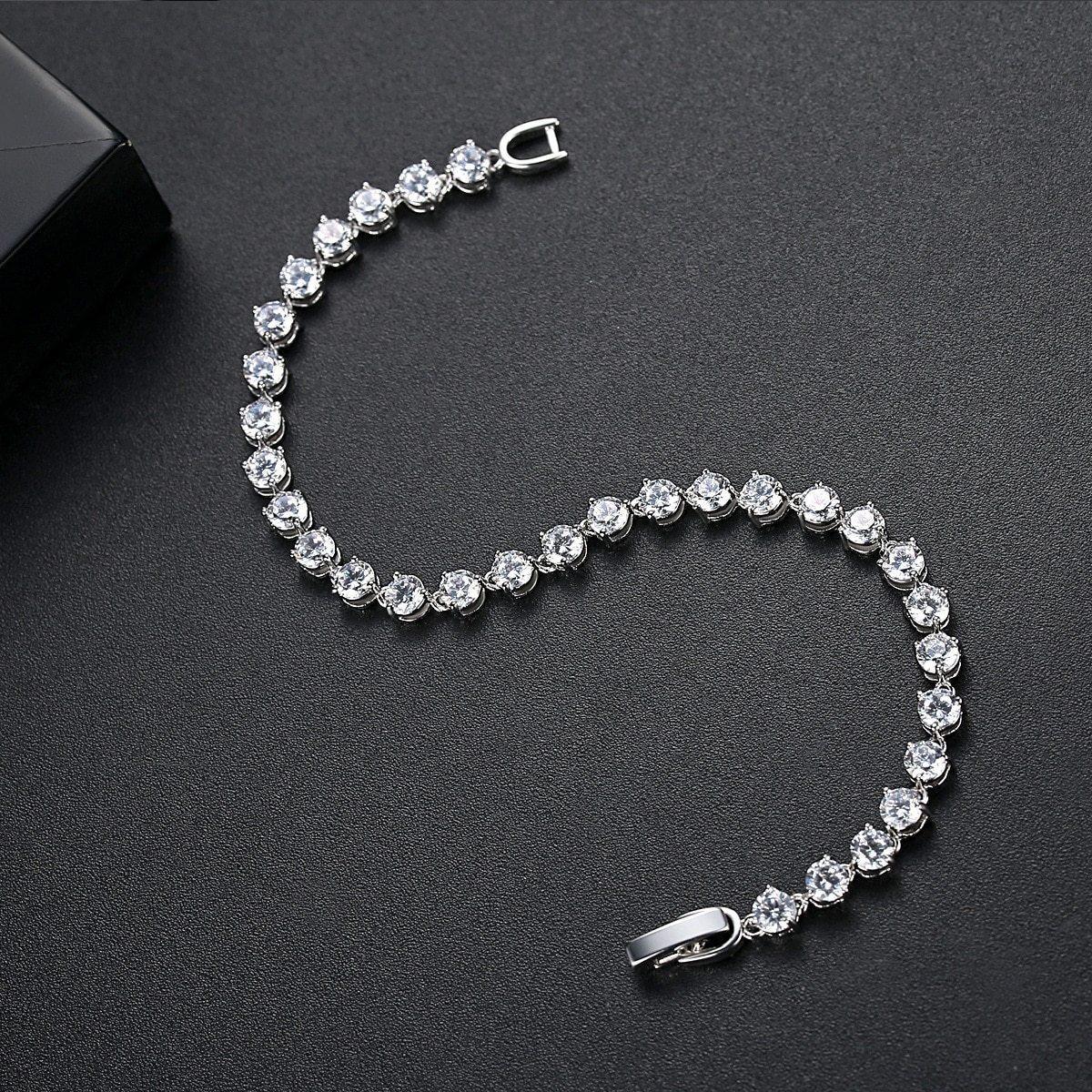 Fashion Silver AAA+ Cubic Zirconia Diamonds Circle Round Tennis Bracelet Bangle - The Jewellery Supermarket