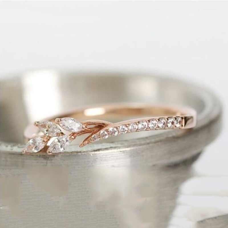 Fashion White High Quality AAA+ Cubic Zirconia Diamonds Cute Leaf Promise Ring - The Jewellery Supermarket