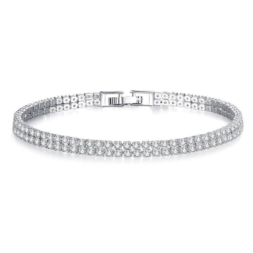 Fine Jewellery AAA+ Zirconia Diamonds Chain Silver Bracelet Bangle - The Jewellery Supermarket
