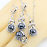 Geometric Black Pearl AAA+ Zircon Silver Color Jewelry Set - The Jewellery Supermarket
