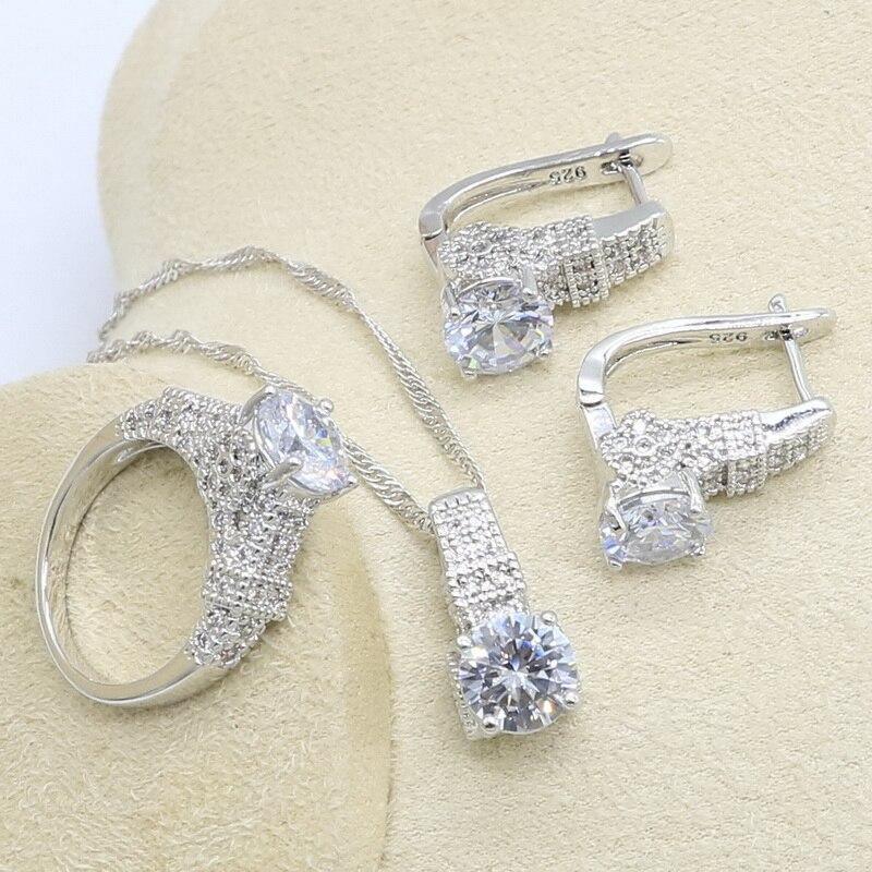 Geometric White Zircon Silver Color Jewelry Set for Women - The Jewellery Supermarket