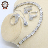 Geometric White Zircon Silver Color Jewelry Set for Women