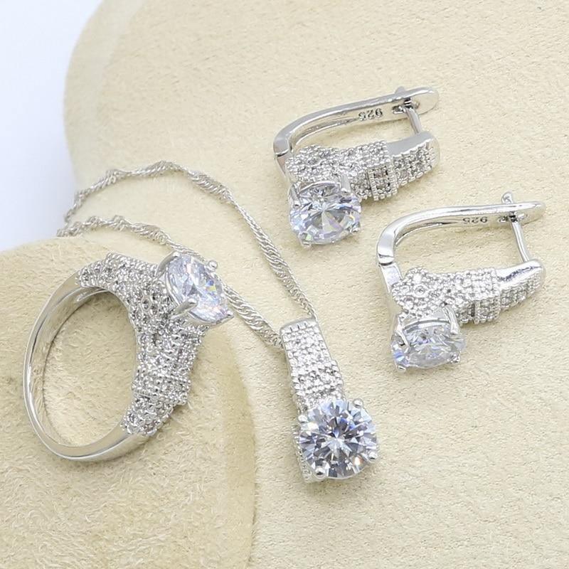 Geometric White Zircon Silver Color Jewelry Set for Women - The Jewellery Supermarket