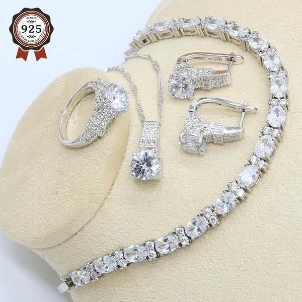 Geometric White Zircon Silver Color Jewelry Set for Women - The Jewellery Supermarket