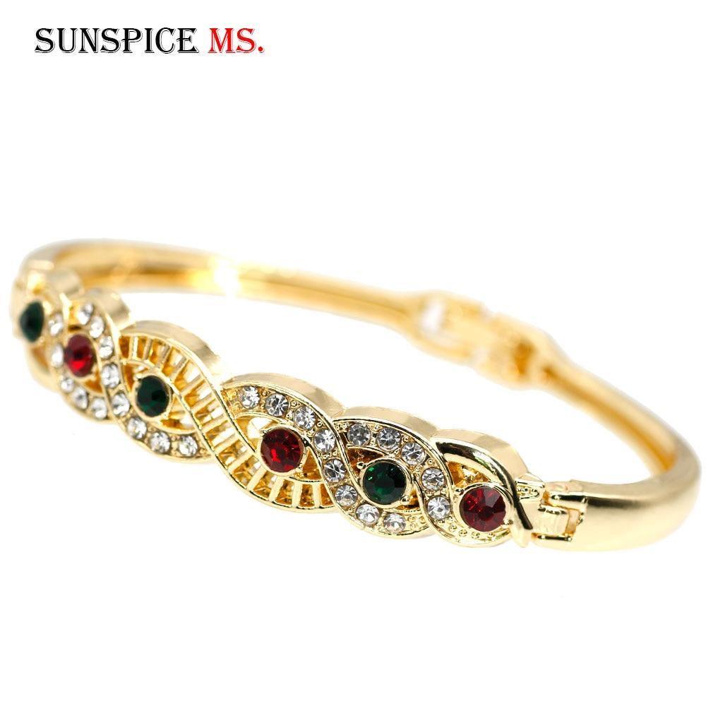 Gold Color Cuff Ethnic Rhinestone Thin Ethnic Style Bangles Bracelets - The Jewellery Supermarket