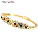 Gold Color Cuff Ethnic Rhinestone Thin Ethnic Style Bangles Bracelets - The Jewellery Supermarket