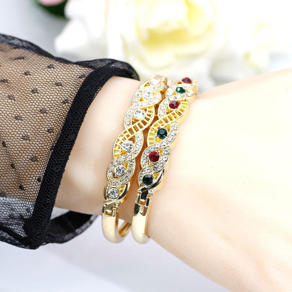 Gold Color Cuff Ethnic Rhinestone Thin Ethnic Style Bangles Bracelets - The Jewellery Supermarket