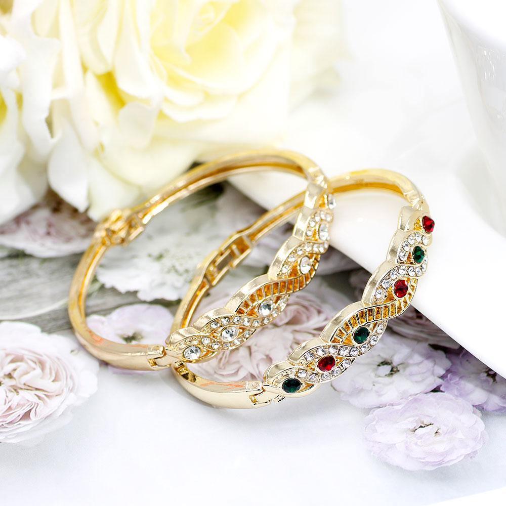 Gold Color Cuff Ethnic Rhinestone Thin Ethnic Style Bangles Bracelets - The Jewellery Supermarket