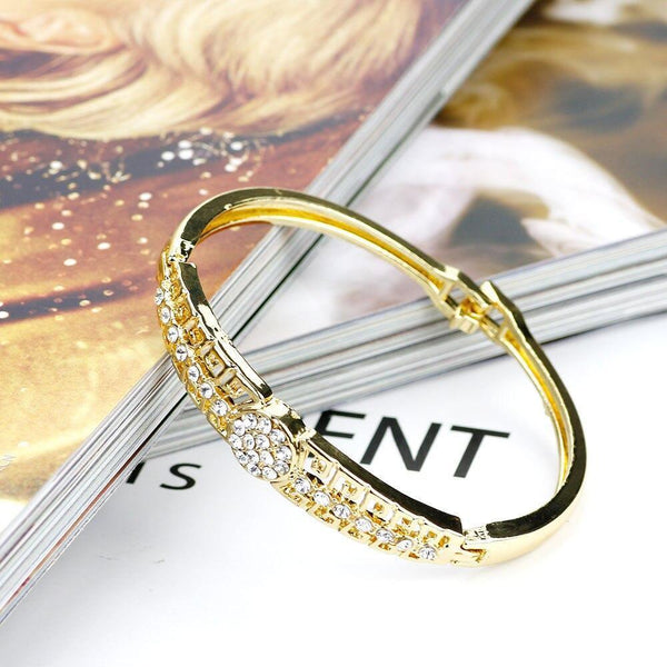 Gold Color Full Rhinestone Cuff Ethnic Style Bracelet Bangle For Women