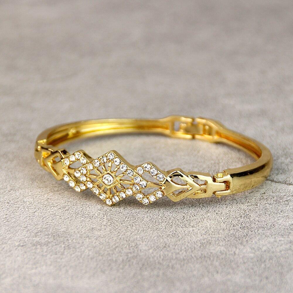 Gold Color Hollow Crystal Cuff Rhinestone Bangles Bracelet for Women - The Jewellery Supermarket