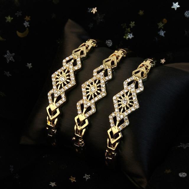 Gold Color Hollow Crystal Cuff Rhinestone Bangles Bracelet for Women - The Jewellery Supermarket