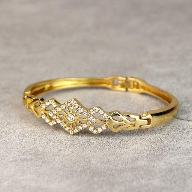 Gold Color Hollow Crystal Cuff Rhinestone Bangles Bracelet for Women - The Jewellery Supermarket